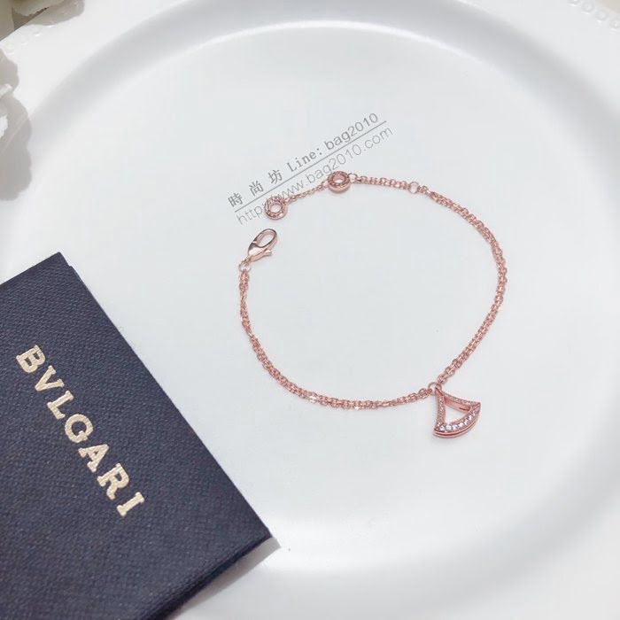Bvlgari飾品 寶格麗雙面三角鏤空裙子大小鑽手鏈 diva系列 925純銀電鍍18k鑲鑽扇形裙子鑲鑽手鏈  zgbq3111